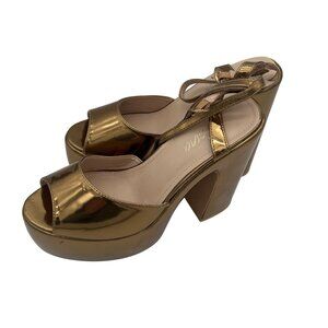 Lola Liliana Gold Peep-Toe Platform Heels Womens Size 8.5 Chunky Heel